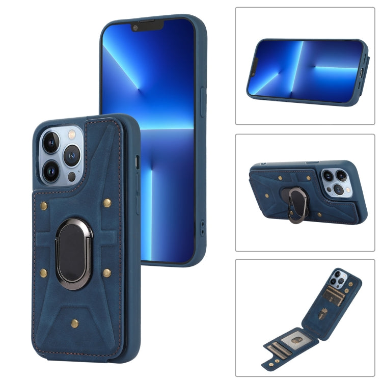 For iPhone 13 Pro Max Armor Ring Wallet Back Cover Phone Case