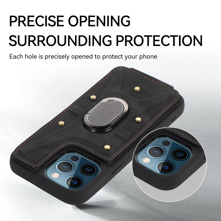For iPhone 12 / 12 Pro Armor Ring Wallet Back Cover Phone Case