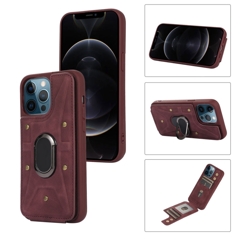 For iPhone 12 / 12 Pro Armor Ring Wallet Back Cover Phone Case