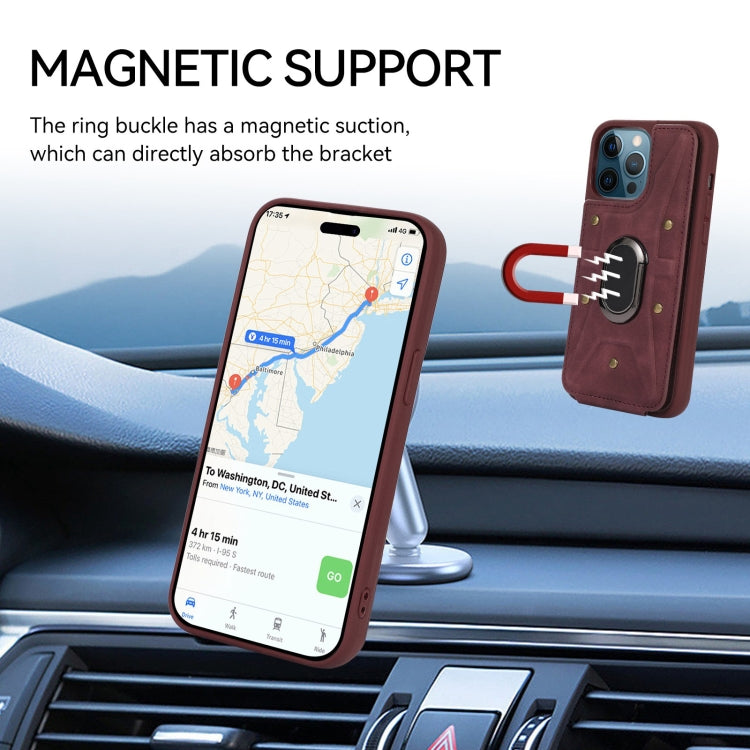 For iPhone 12 / 12 Pro Armor Ring Wallet Back Cover Phone Case