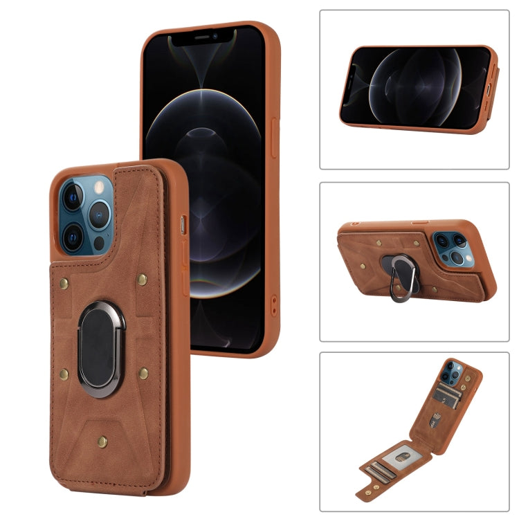 For iPhone 12 / 12 Pro Armor Ring Wallet Back Cover Phone Case