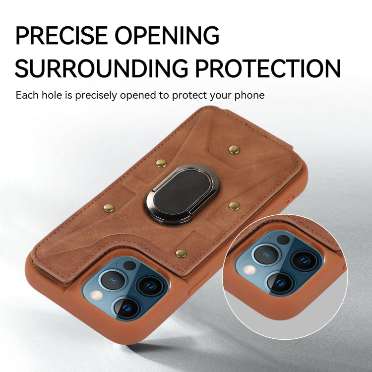 For iPhone 12 / 12 Pro Armor Ring Wallet Back Cover Phone Case
