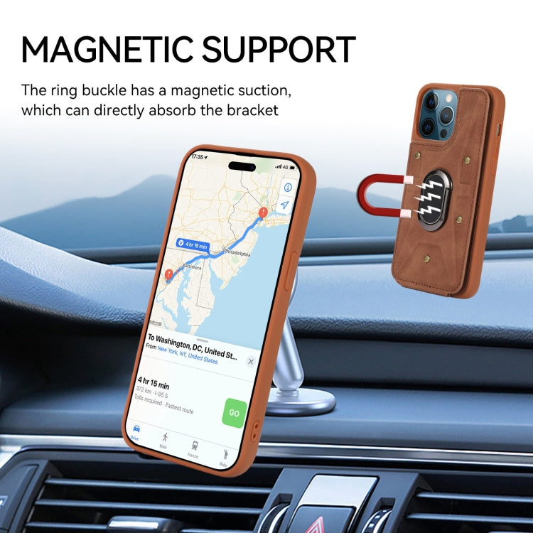 For iPhone 12 / 12 Pro Armor Ring Wallet Back Cover Phone Case