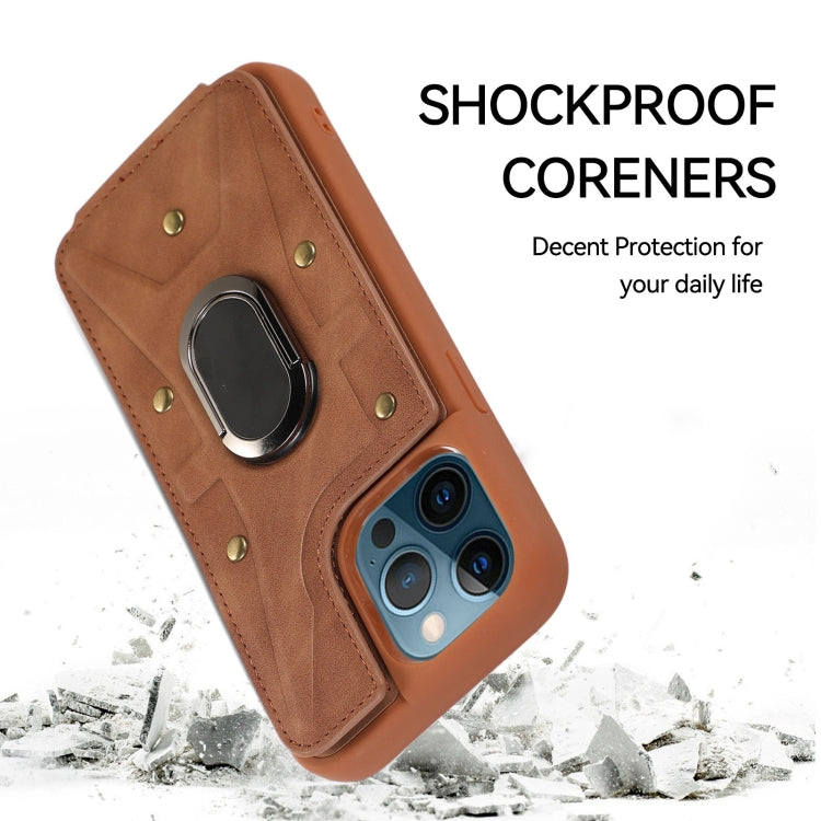 For iPhone 12 Pro Max Armor Ring Wallet Back Cover Phone Case