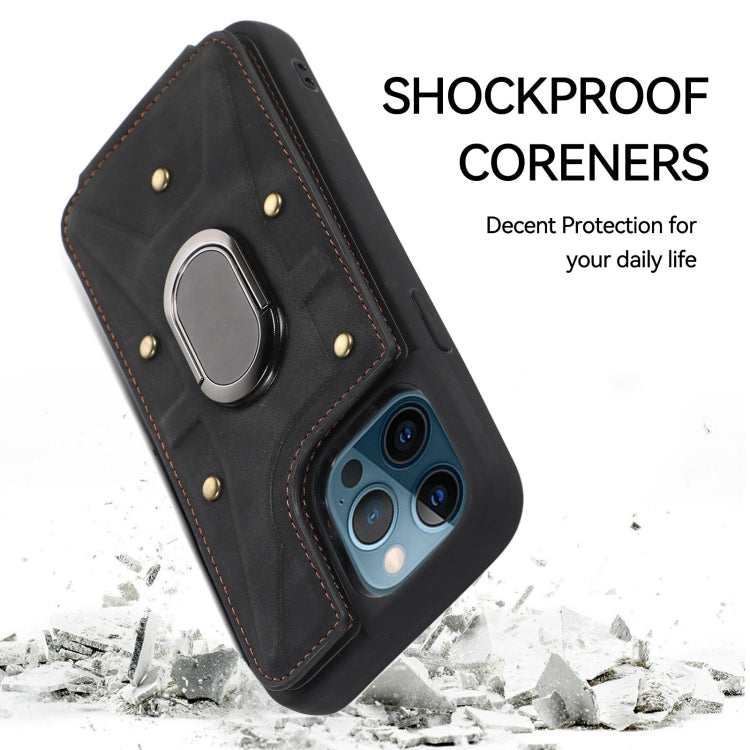 For iPhone 11 Pro Armor Ring Wallet Back Cover Phone Case