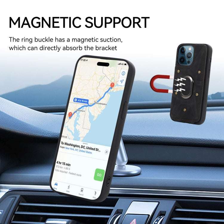 For iPhone 11 Pro Max Armor Ring Wallet Back Cover Phone Case