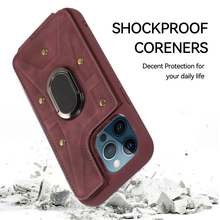 For iPhone 11 Pro Max Armor Ring Wallet Back Cover Phone Case