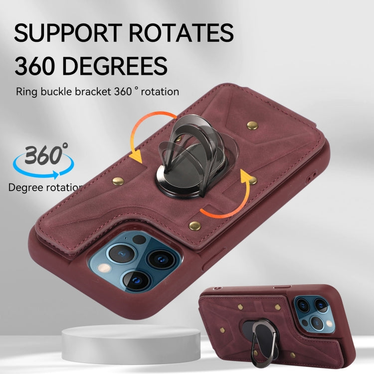 For iPhone 11 Pro Max Armor Ring Wallet Back Cover Phone Case