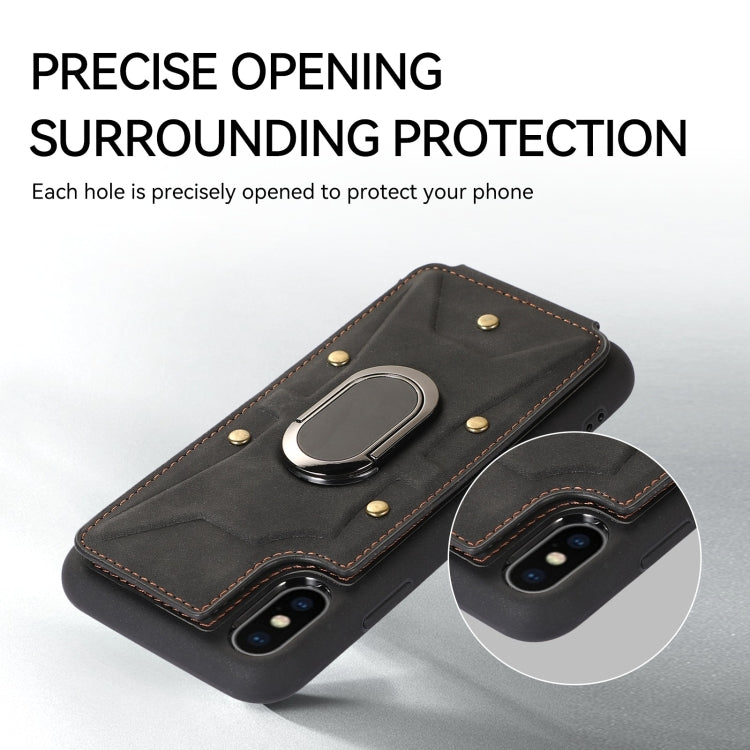 For iPhone X / XS Armor Ring Wallet Back Cover Phone Case