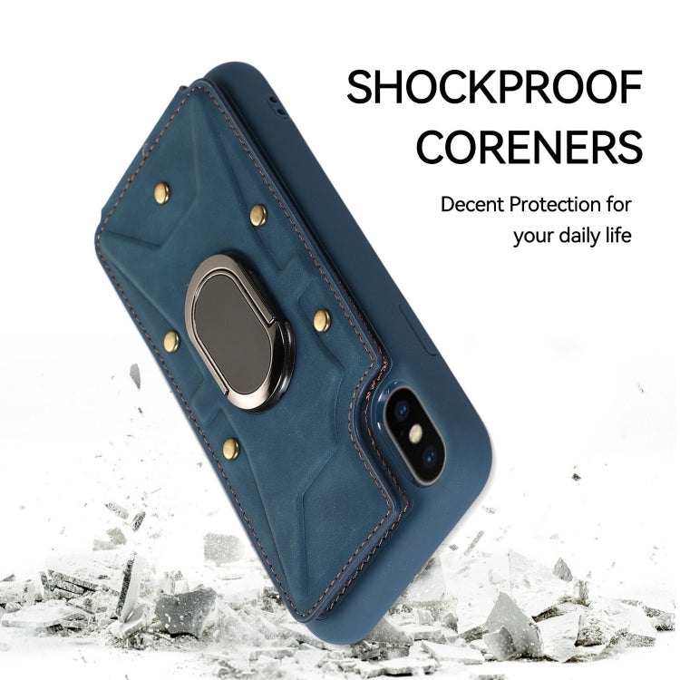 For iPhone X / XS Armor Ring Wallet Back Cover Phone Case