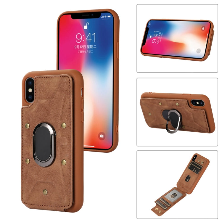 For iPhone X / XS Armor Ring Wallet Back Cover Phone Case