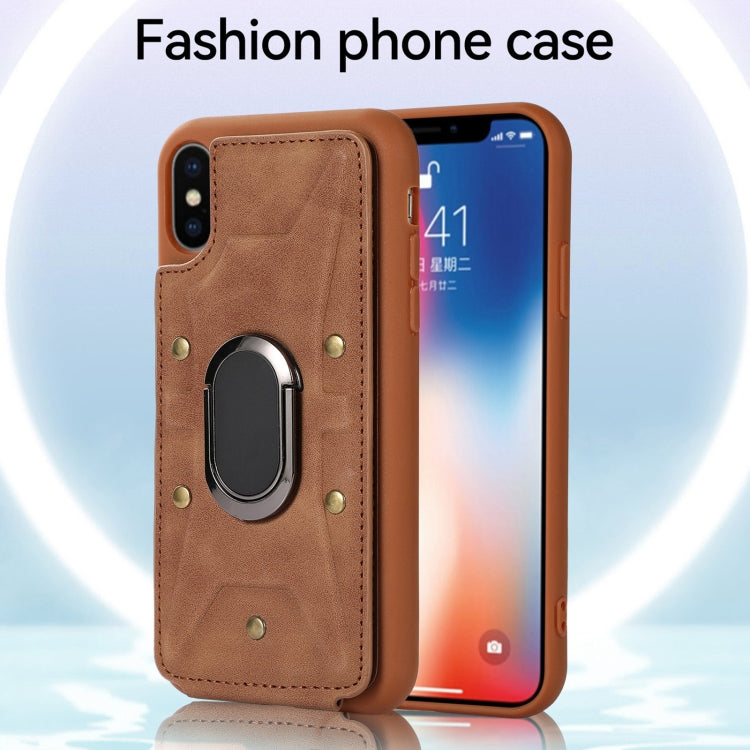 For iPhone X / XS Armor Ring Wallet Back Cover Phone Case