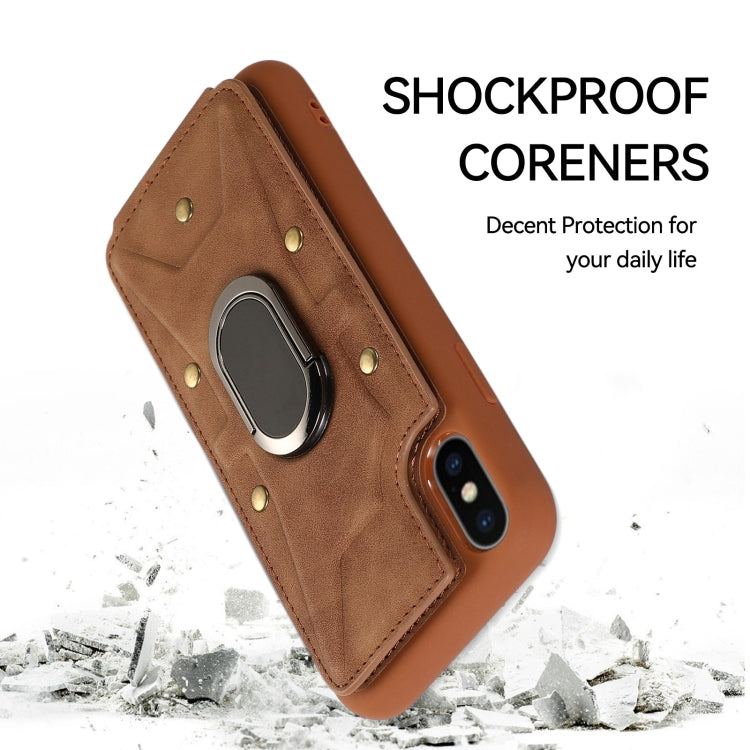 For iPhone X / XS Armor Ring Wallet Back Cover Phone Case