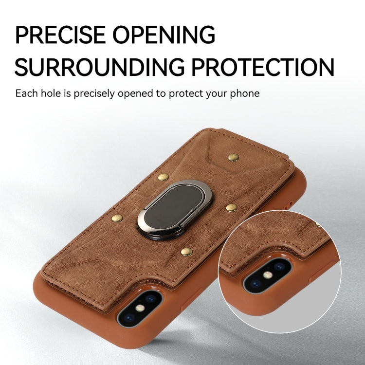 For iPhone X / XS Armor Ring Wallet Back Cover Phone Case