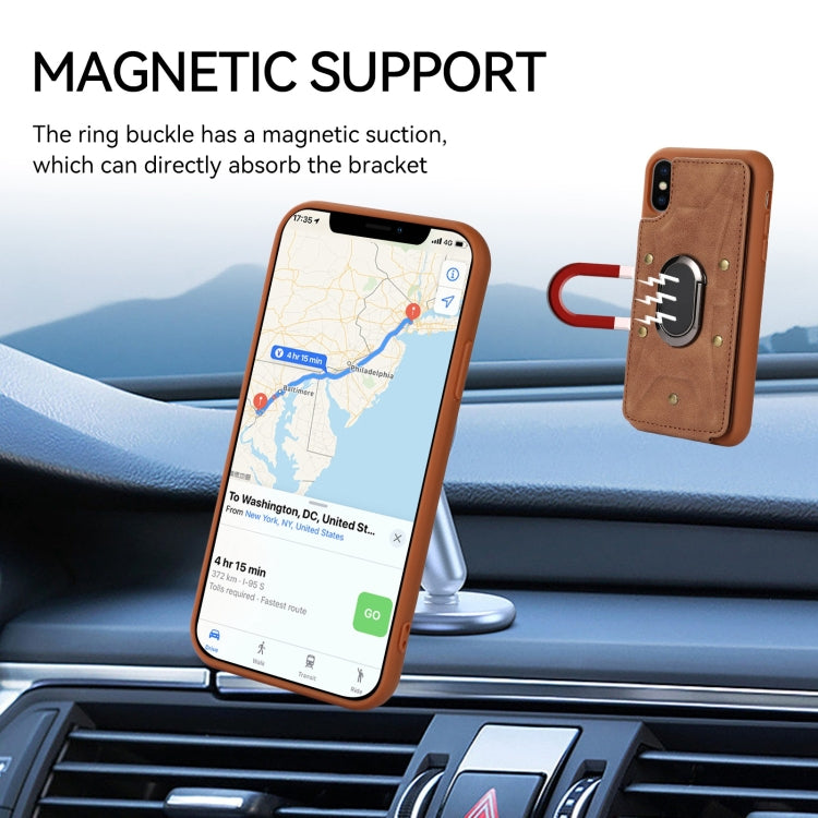 For iPhone X / XS Armor Ring Wallet Back Cover Phone Case