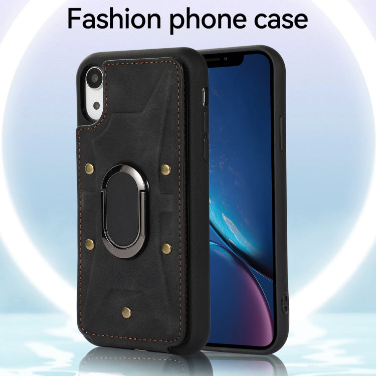 For iPhone XR Armor Ring Wallet Back Cover Phone Case
