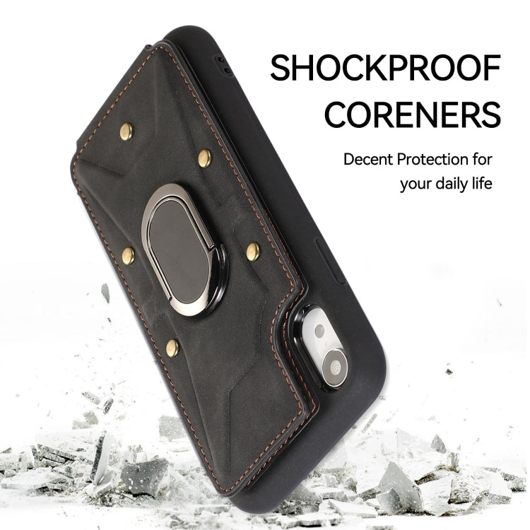 For iPhone XR Armor Ring Wallet Back Cover Phone Case