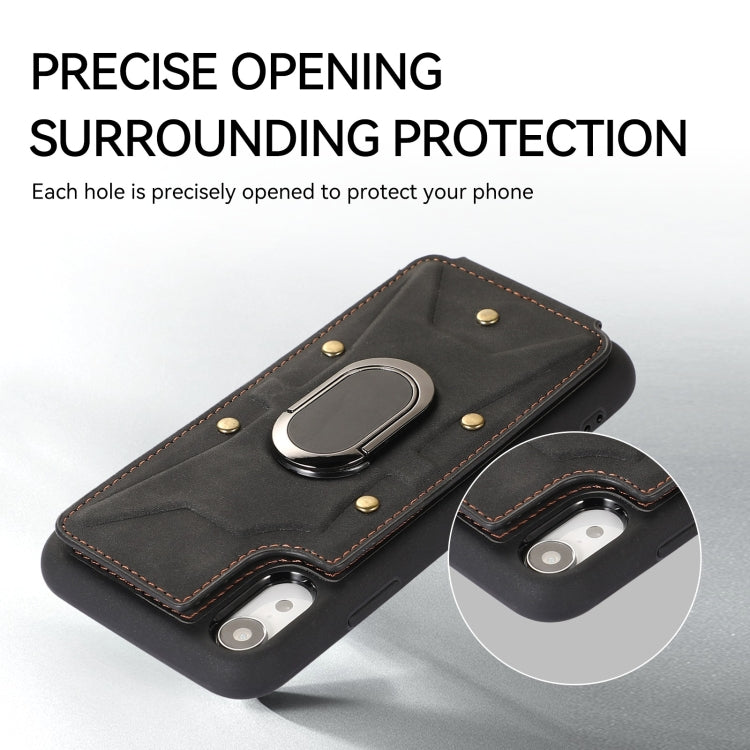 For iPhone XR Armor Ring Wallet Back Cover Phone Case