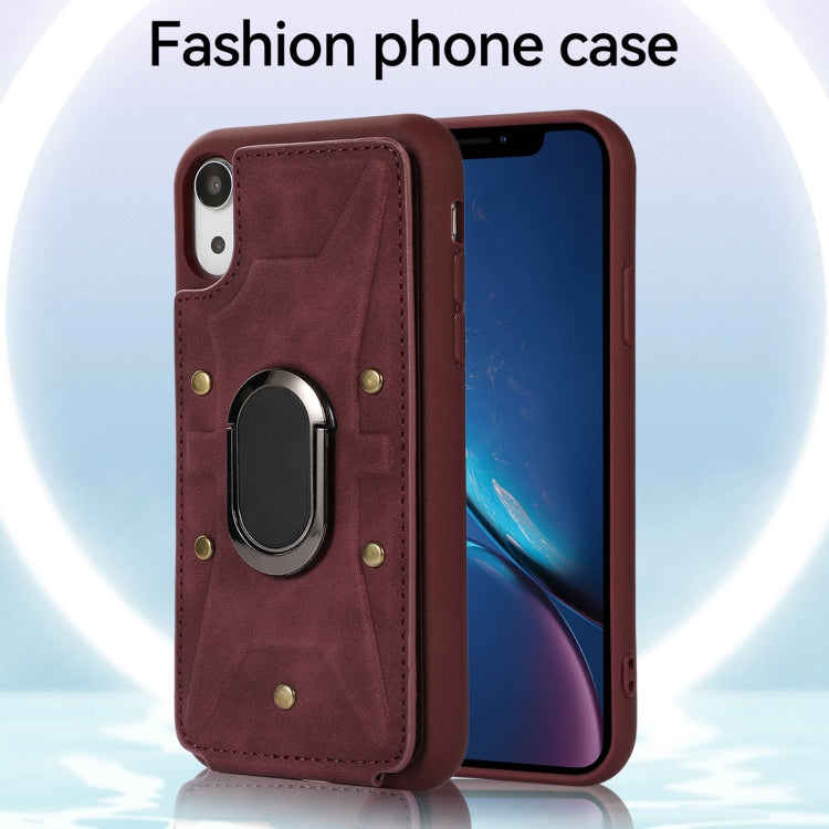 For iPhone XR Armor Ring Wallet Back Cover Phone Case