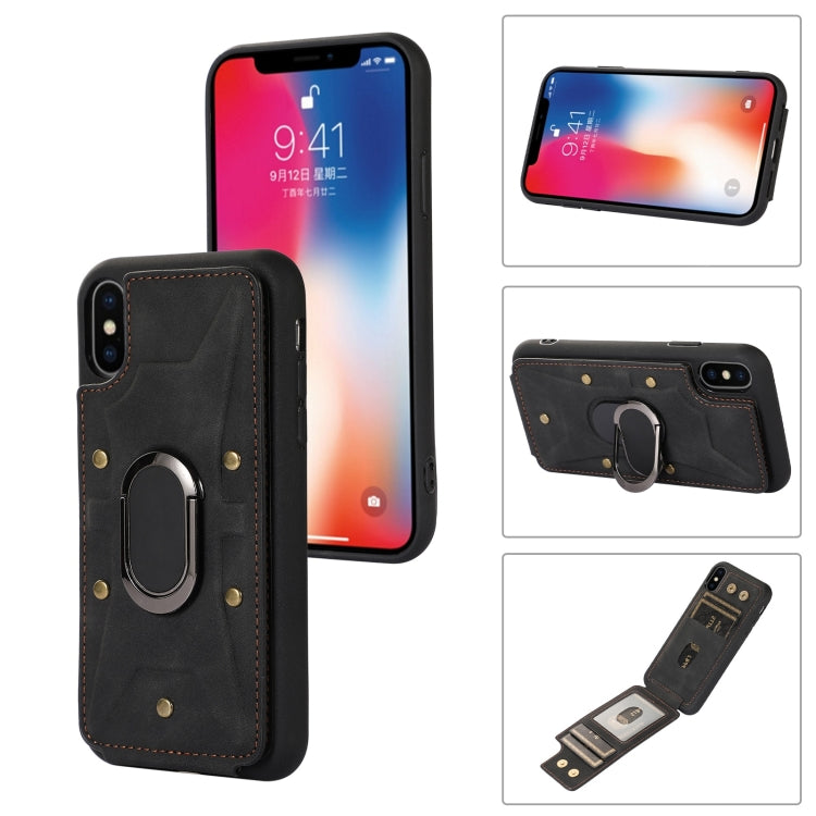 For iPhone XS Max Armor Ring Wallet Back Cover Phone Case