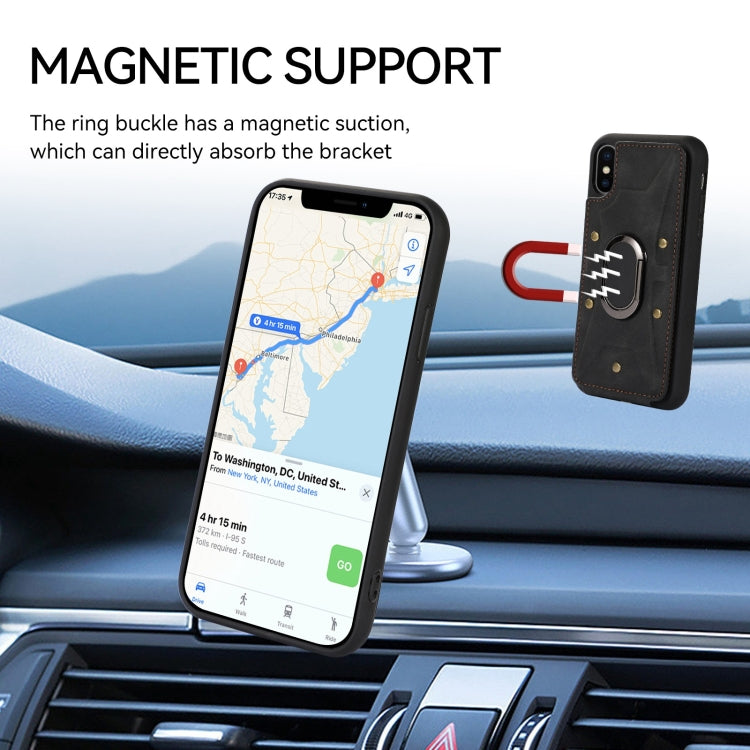 For iPhone XS Max Armor Ring Wallet Back Cover Phone Case