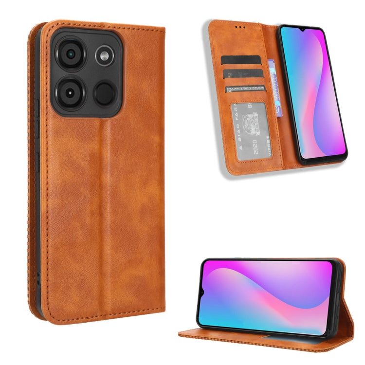 For Itel A60 Magnetic Buckle Retro Texture Leather Phone Case