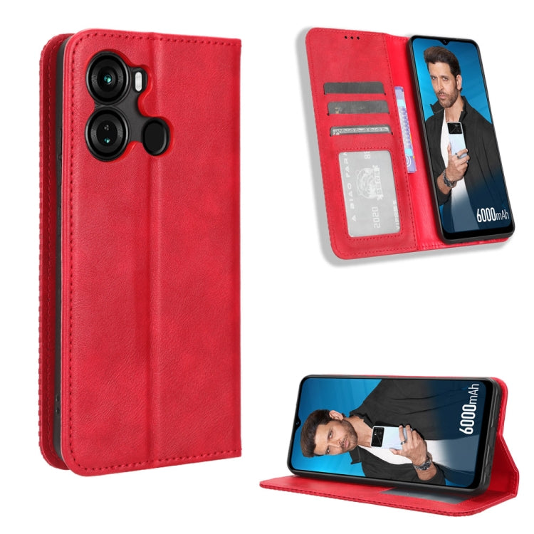 For Itel P40 Magnetic Buckle Retro Texture Leather Phone Case