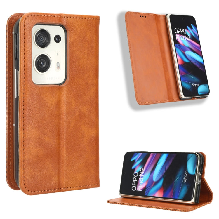 For OPPO Find N2 Magnetic Buckle Retro Texture Leather Phone Case