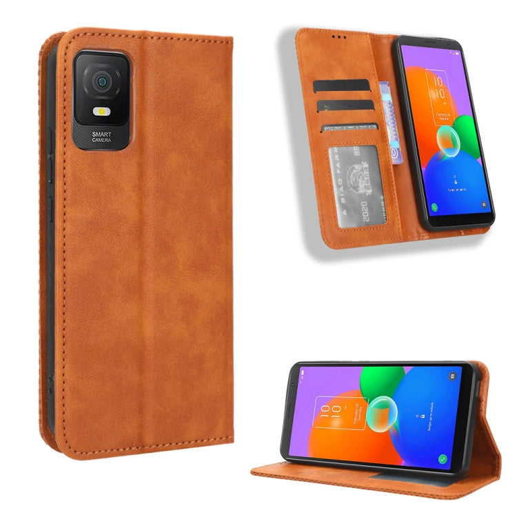 For TCL 403 Magnetic Buckle Retro Texture Leather Phone Case