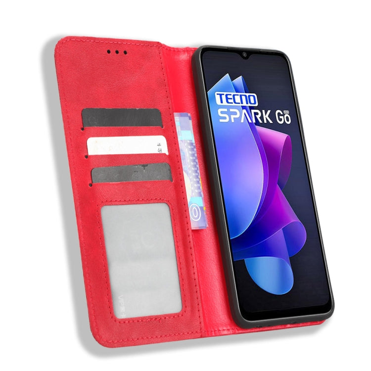 For Tecno Spark Go 2023 Magnetic Buckle Retro Texture Leather Phone Case