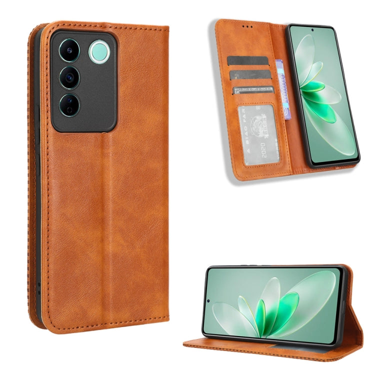 For vivo V27e / S16e Magnetic Buckle Retro Texture Leather Phone Case