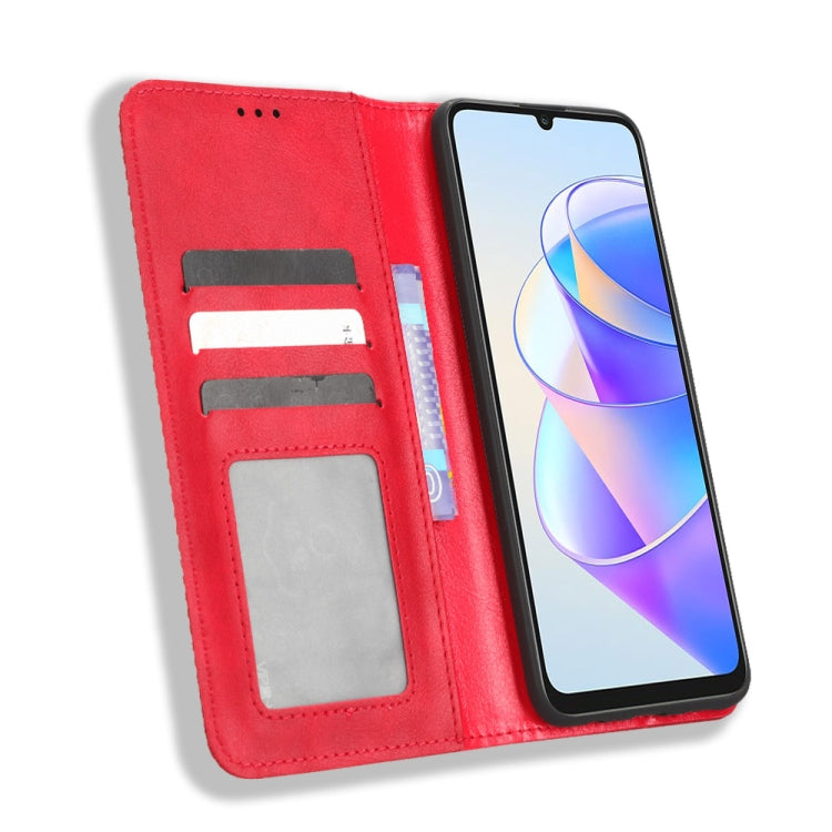 For Honor X7a Magnetic Buckle Retro Texture Leather Phone Case