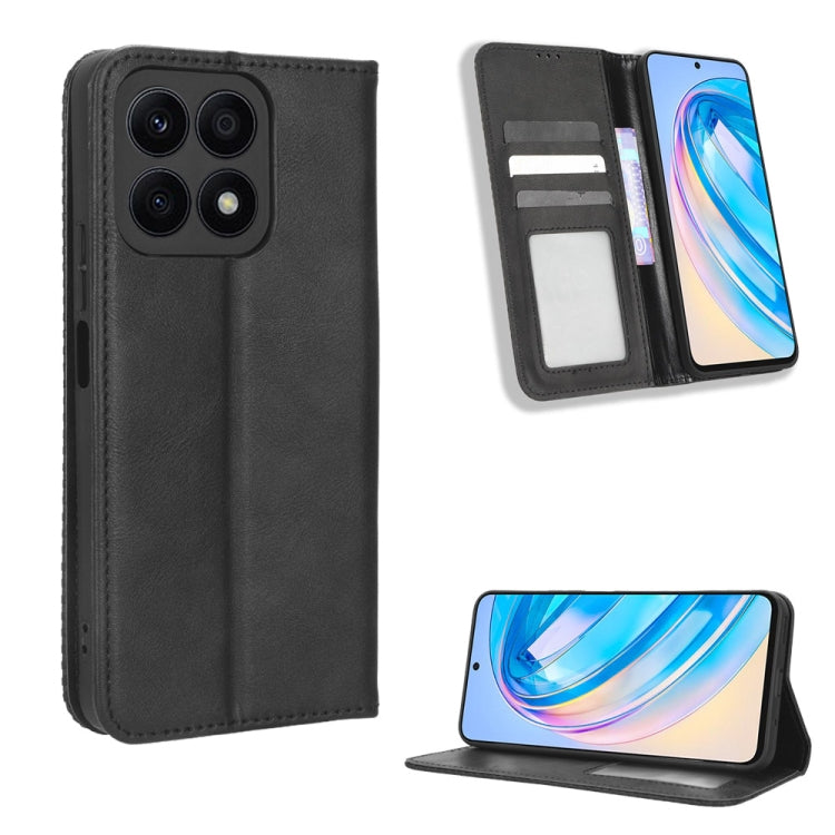 For Honor X8a Magnetic Buckle Retro Texture Leather Phone Case