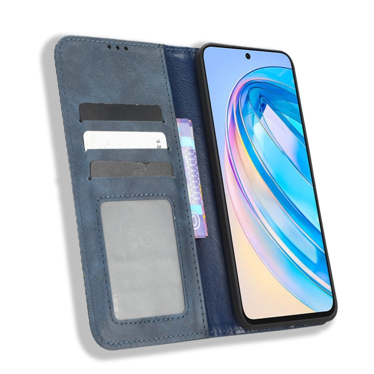 For Honor X8a Magnetic Buckle Retro Texture Leather Phone Case