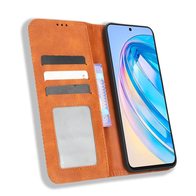 For Honor X8a Magnetic Buckle Retro Texture Leather Phone Case