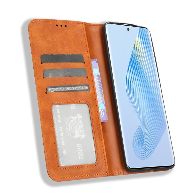 For Honor Magic5 Magnetic Buckle Retro Texture Leather Phone Case