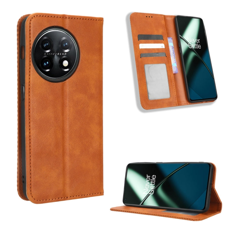 For OnePlus 11R / Ace 2 Magnetic Buckle Retro Texture Leather Phone Case