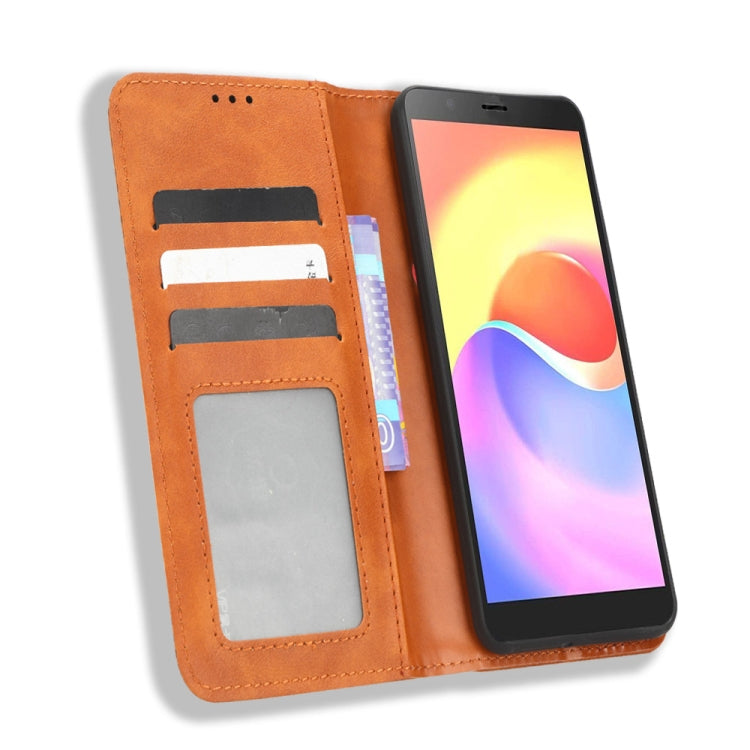 For ZTE Blade A32 Magnetic Buckle Retro Texture Leather Phone Case