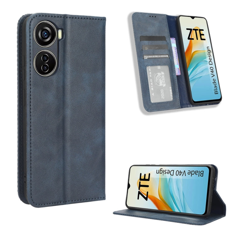 For ZTE Blade V40 Design Magnetic Buckle Retro Texture Leather Phone Case
