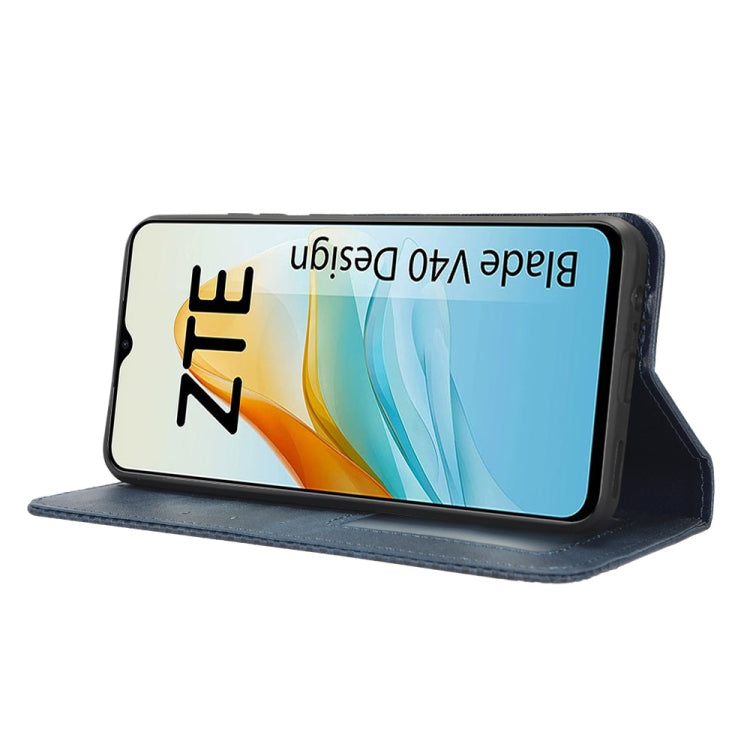 For ZTE Blade V40 Design Magnetic Buckle Retro Texture Leather Phone Case
