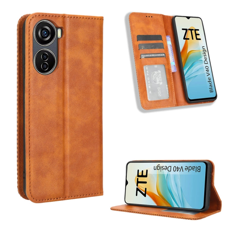 For ZTE Blade V40 Design Magnetic Buckle Retro Texture Leather Phone Case