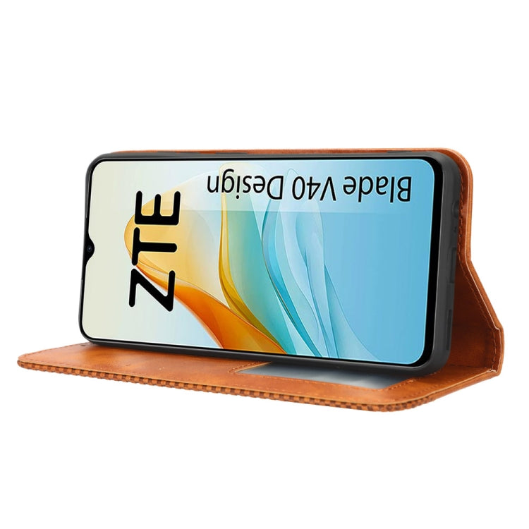 For ZTE Blade V40 Design Magnetic Buckle Retro Texture Leather Phone Case