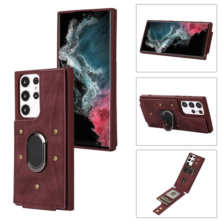 For Samsung Galaxy S23 Ultra 5G Armor Ring Wallet Back Cover Phone Case