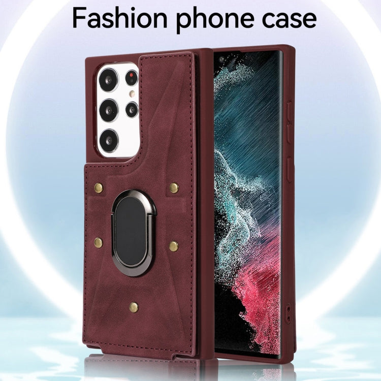 For Samsung Galaxy S23 Ultra 5G Armor Ring Wallet Back Cover Phone Case