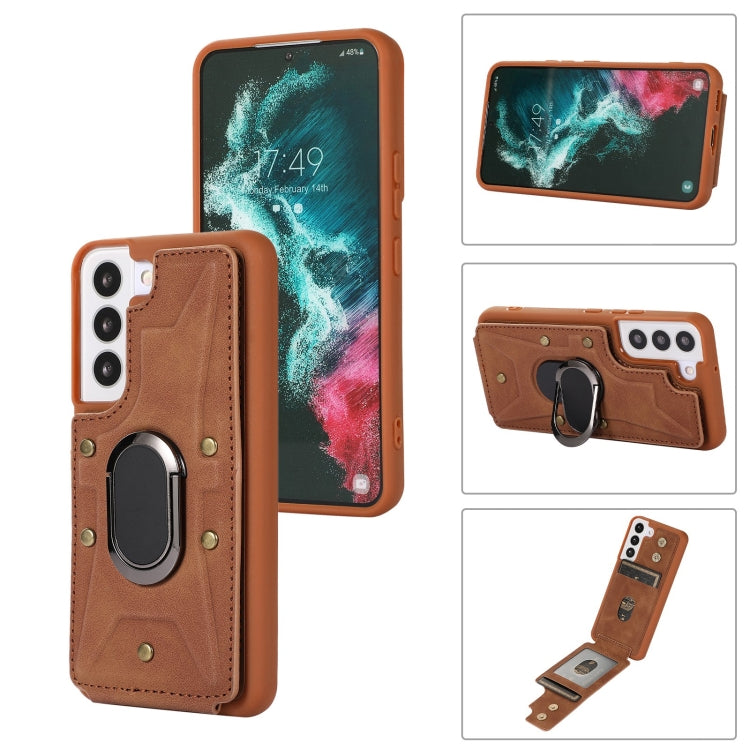For Samsung Galaxy S22 5G Armor Ring Wallet Back Cover Phone Case