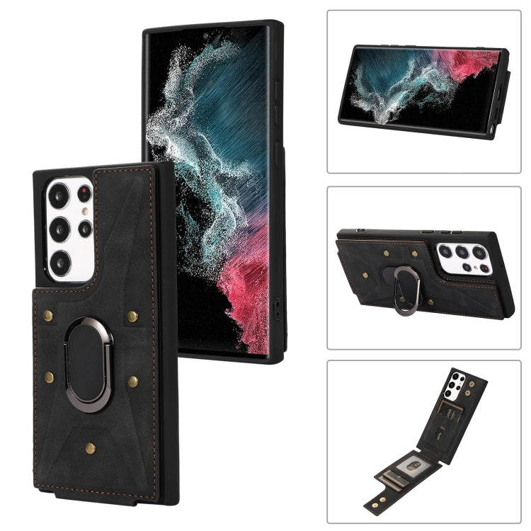 For Samsung Galaxy S22 Ultra 5G Armor Ring Wallet Back Cover Phone Case