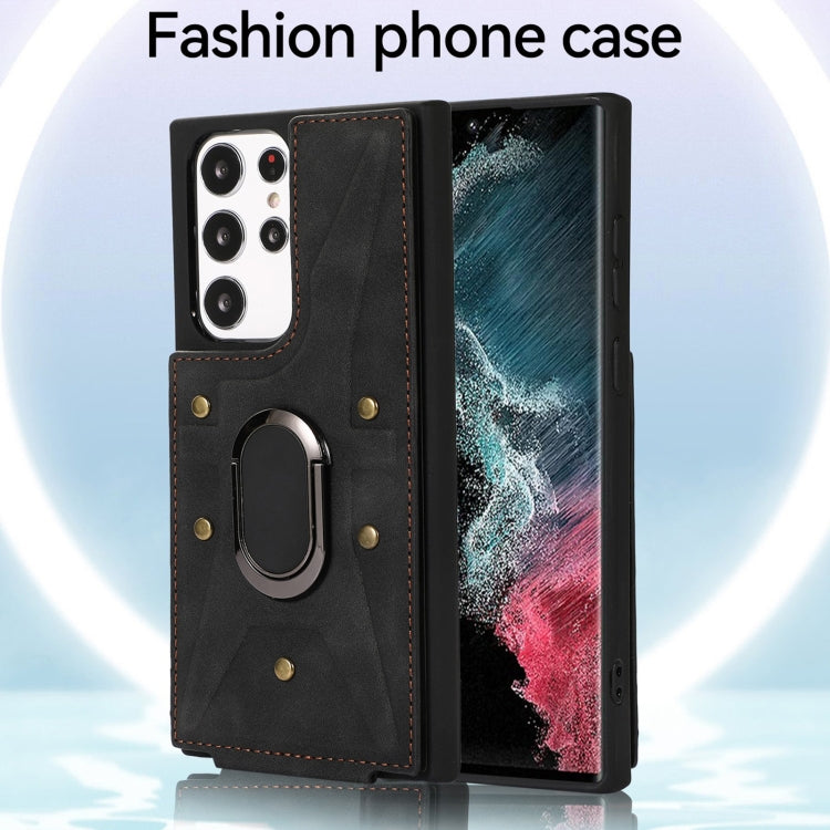 For Samsung Galaxy S22 Ultra 5G Armor Ring Wallet Back Cover Phone Case