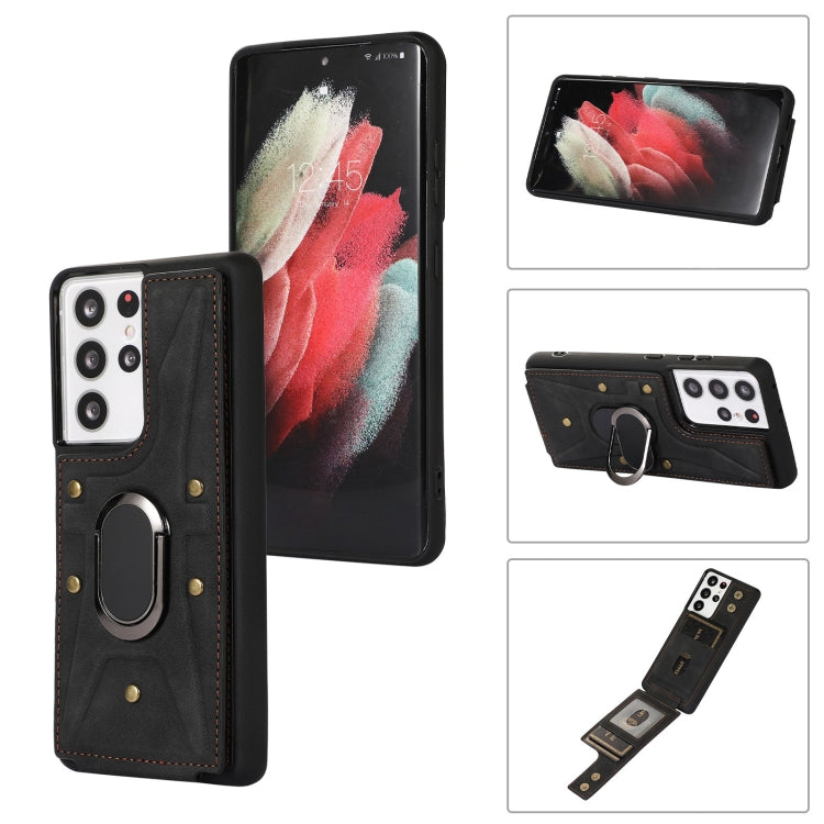 For Samsung Galaxy S21 Ultra 5G Armor Ring Wallet Back Cover Phone Case
