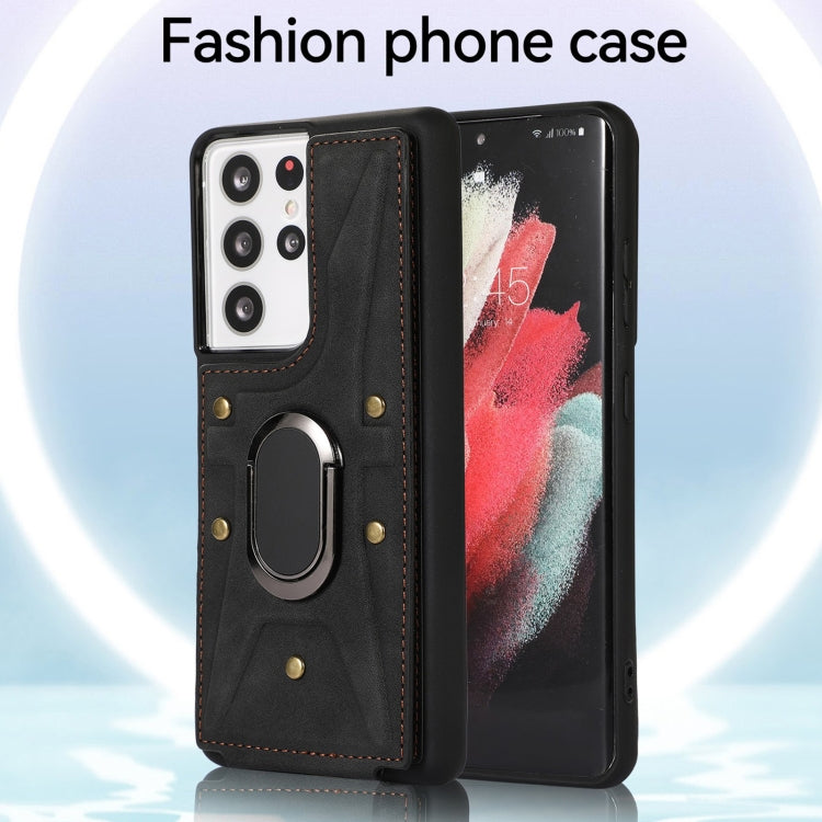 For Samsung Galaxy S21 Ultra 5G Armor Ring Wallet Back Cover Phone Case