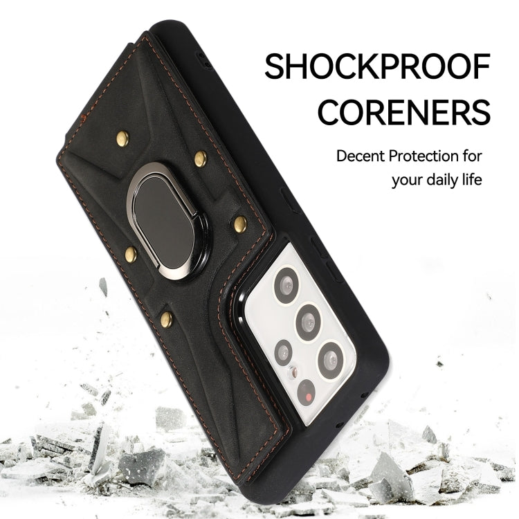 For Samsung Galaxy S21 Ultra 5G Armor Ring Wallet Back Cover Phone Case